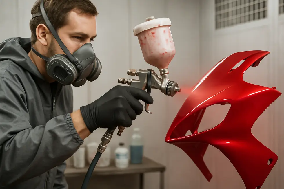 Meticulous sanding and applying adhesion promoters create a perfect base for painting motorcycle fairings.