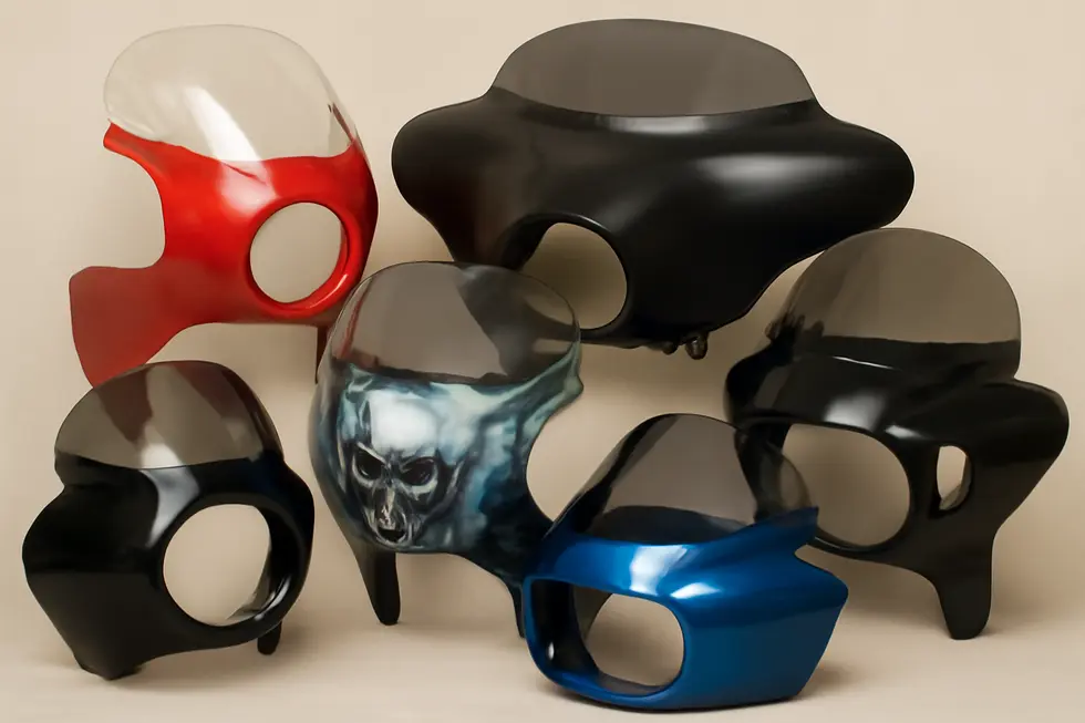 Universal motorcycle fairings fitting various major brand motorcycles using adjustable mounts and hardware.