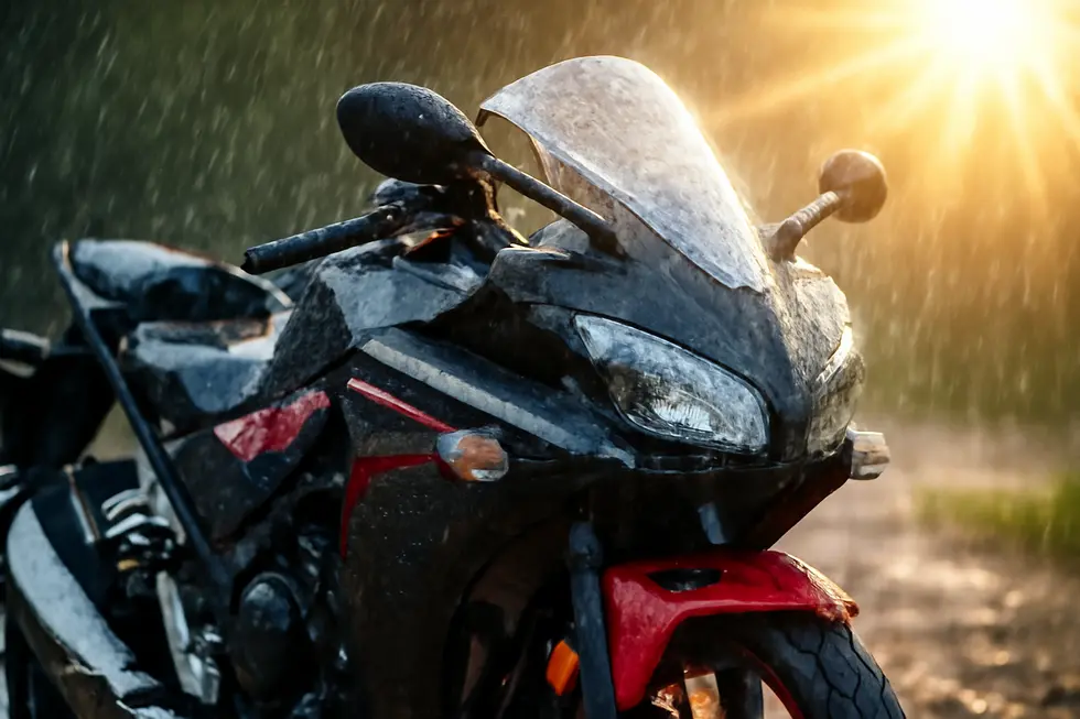 Different motorcycle fairing materials contrasted alongside epoxy adhesives suitable for each type.