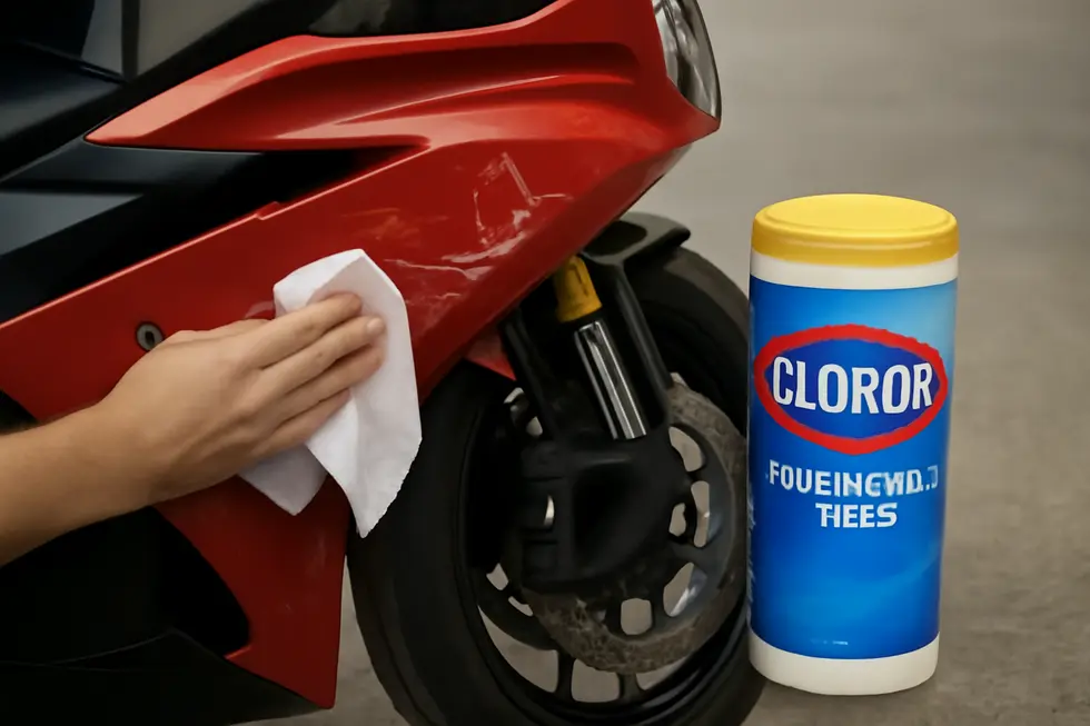 A visual reminder of the risks associated with using Windex on motorcycle fairings.