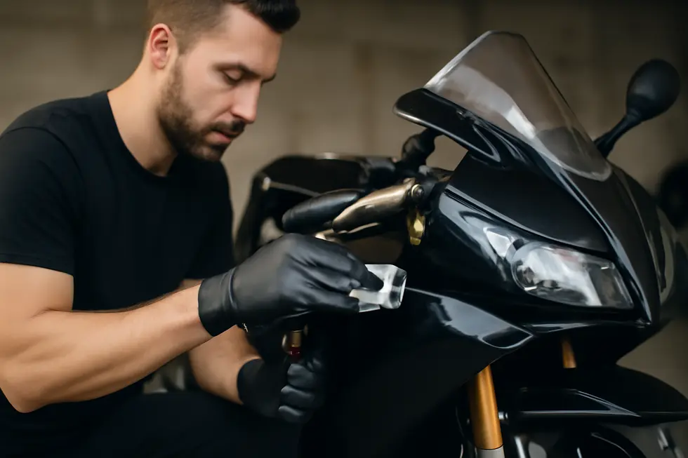 A visual reminder of the risks associated with using Windex on motorcycle fairings.