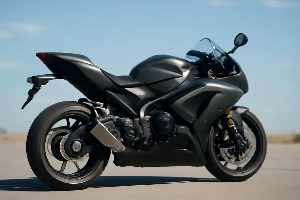 A high-performance motorcycle featuring an aerodynamic seat fairing that enhances both style and functionality.