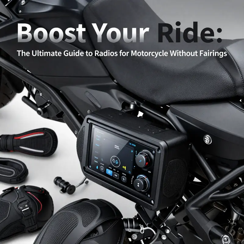 A modern handlebar-mounted radio enhances the motorcycle experience, providing easy access to music and radio while riding.