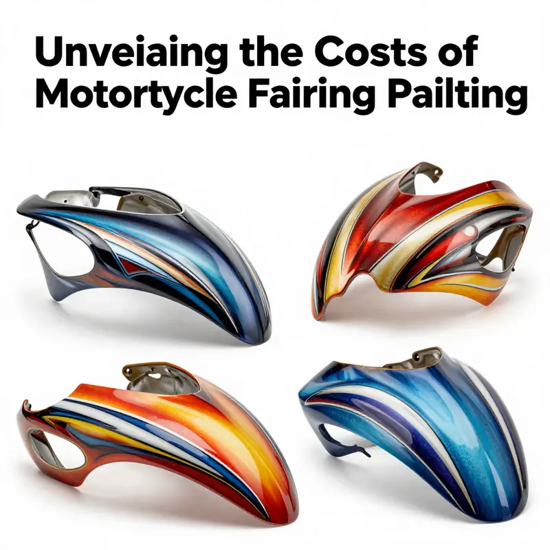 A variety of motorcycle fairings illustrate the fundamental pricing structures in painting services.