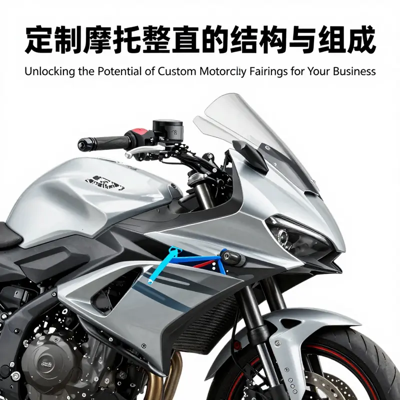 Illustration of a custom motorcycle fairing structure demonstrating aerodynamic and functional design elements.