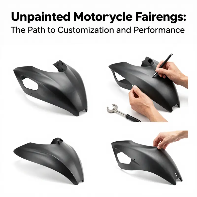 An array of unpainted motorcycle fairings showcasing the diversity in style and design.