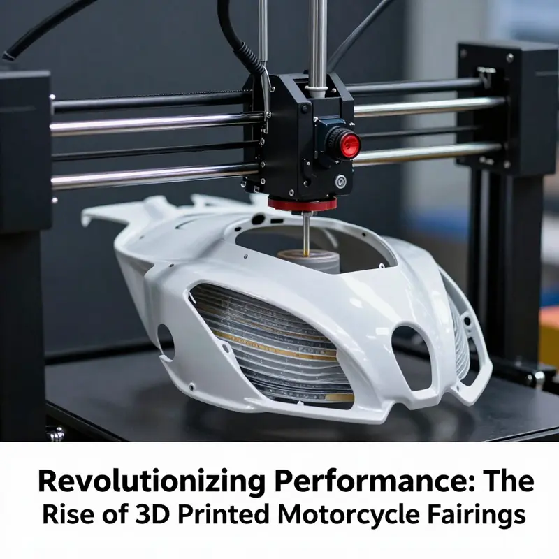 An advanced 3D printer creating a motorcycle fairing with precision and speed.