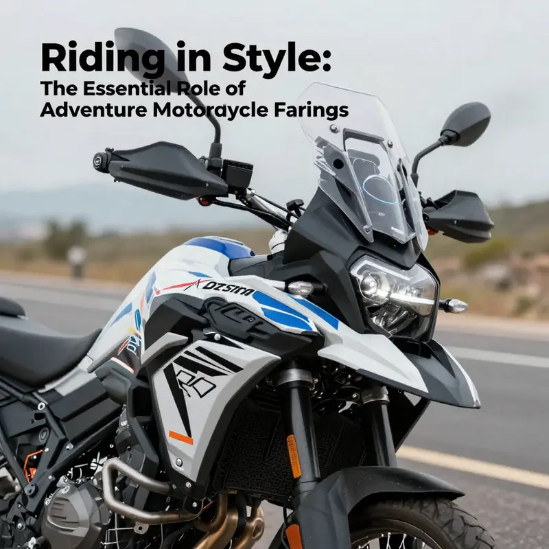 Adventure motorcycle providing superior protection with its aerodynamic fairing in adverse weather conditions.
