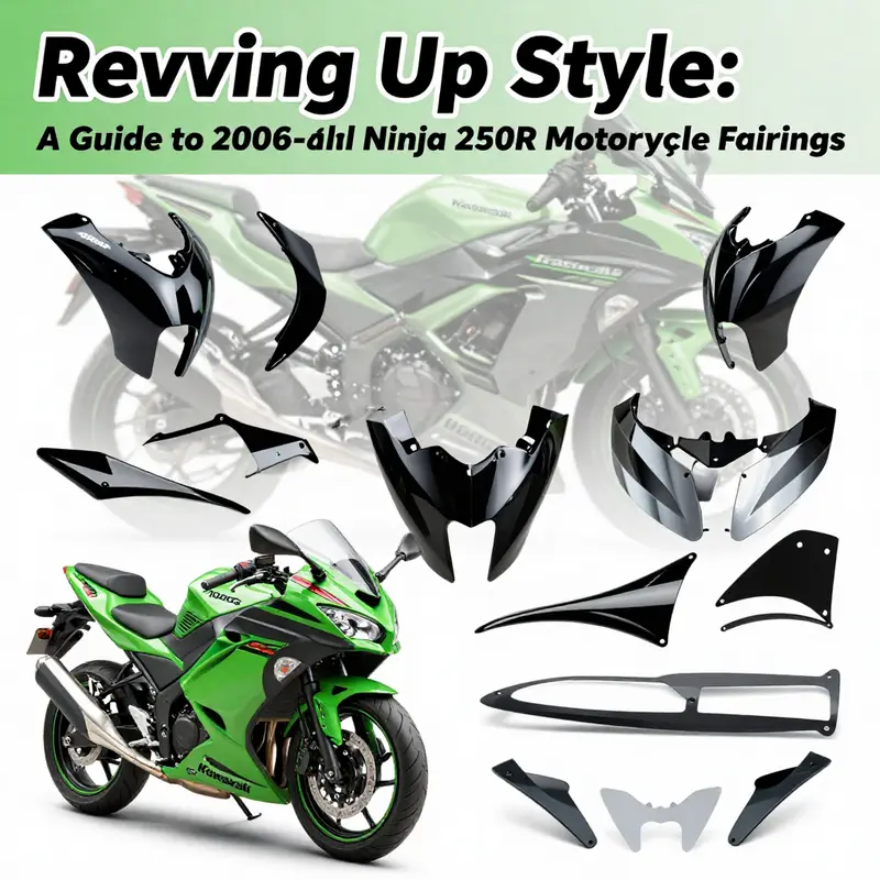An array of fairings for the 2006 Kawasaki Ninja 250R representing both OEM and aftermarket styles.