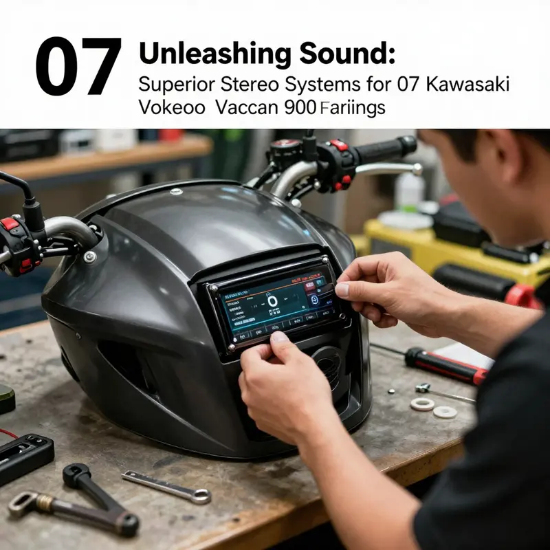 Overview of compatible stereo systems integrated into the 07 Kawasaki Vulcan 900 fairing.