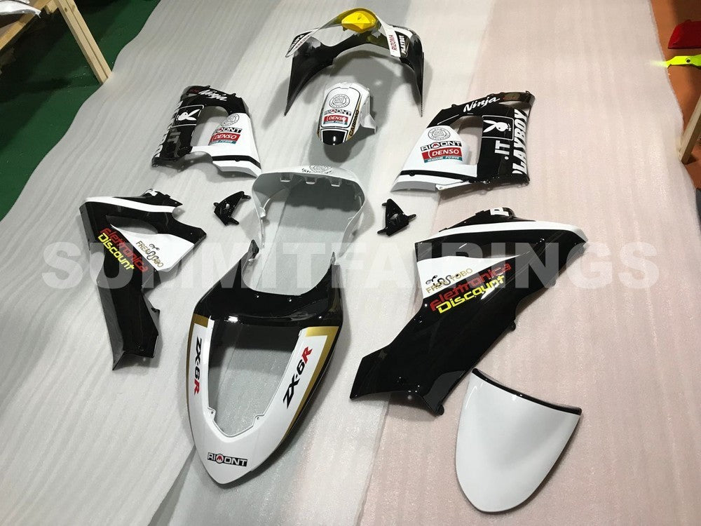 Fairings For Kawasaki ZX6R 636 Black White Yellow (2005-2006