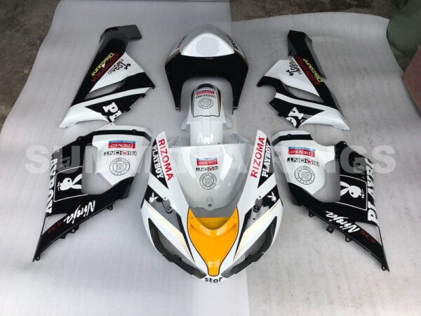 Fairings For Kawasaki ZX6R 636 Black White Yellow (2005-2006