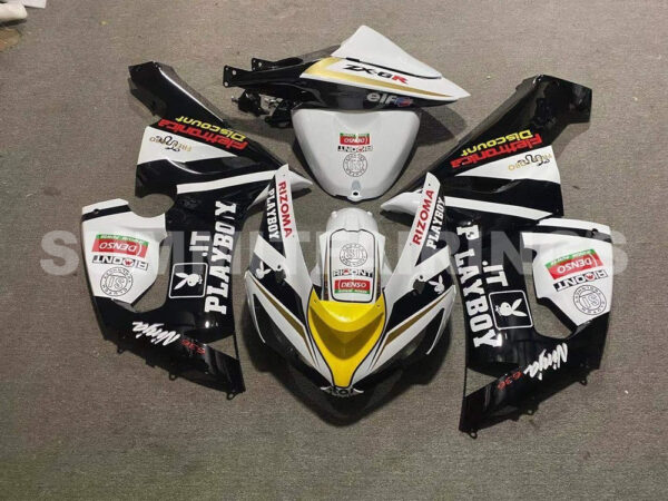 Fairings For Kawasaki ZX6R 636 Black White Yellow (2005-2006