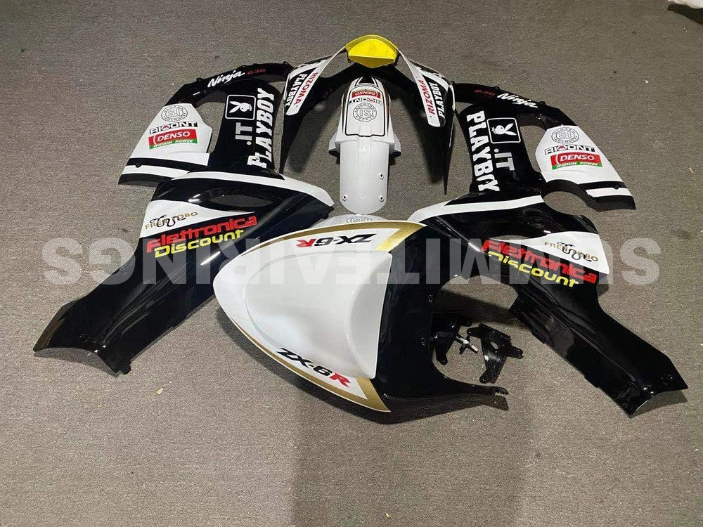 Fairings For Kawasaki ZX6R 636 Black White Yellow (2005-2006