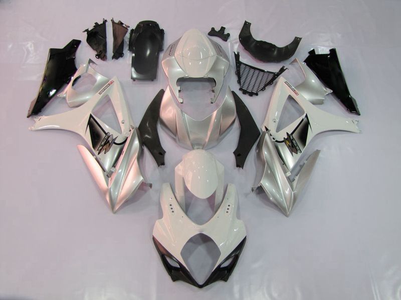 غطاءات لسوزوكي GSXR1000 K7 (2007-2008) فضي وأبيض