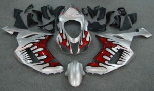 Fairings For Kawasaki ZX6R ZX636 Silver & Red Flame ZX6R (2007-2008)