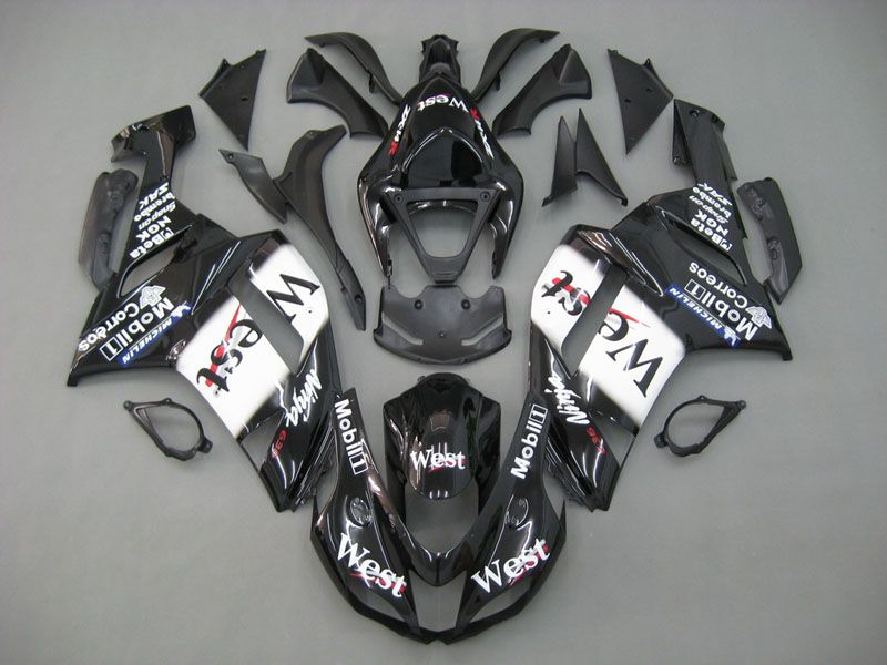 Fairings For Kawasaki ZX6R ZX636 Black White West Ninja (2007-2008)