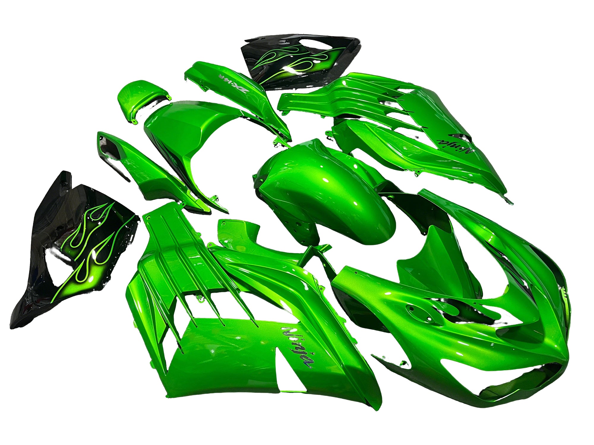 Fairings For Plastics Kawasaki ZX14R Ninja Green Flame (2012-2021