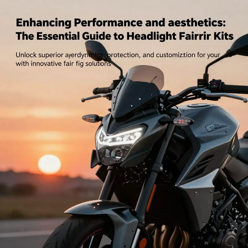 Motorcycle with a headlight fairing kit showcased against a picturesque sunset.