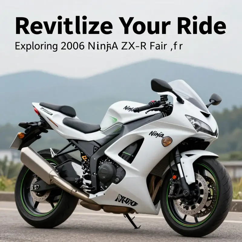 The 2006 Kawasaki Ninja ZX-6R motorcycle highlighted with its custom fairings against a scenic backdrop.