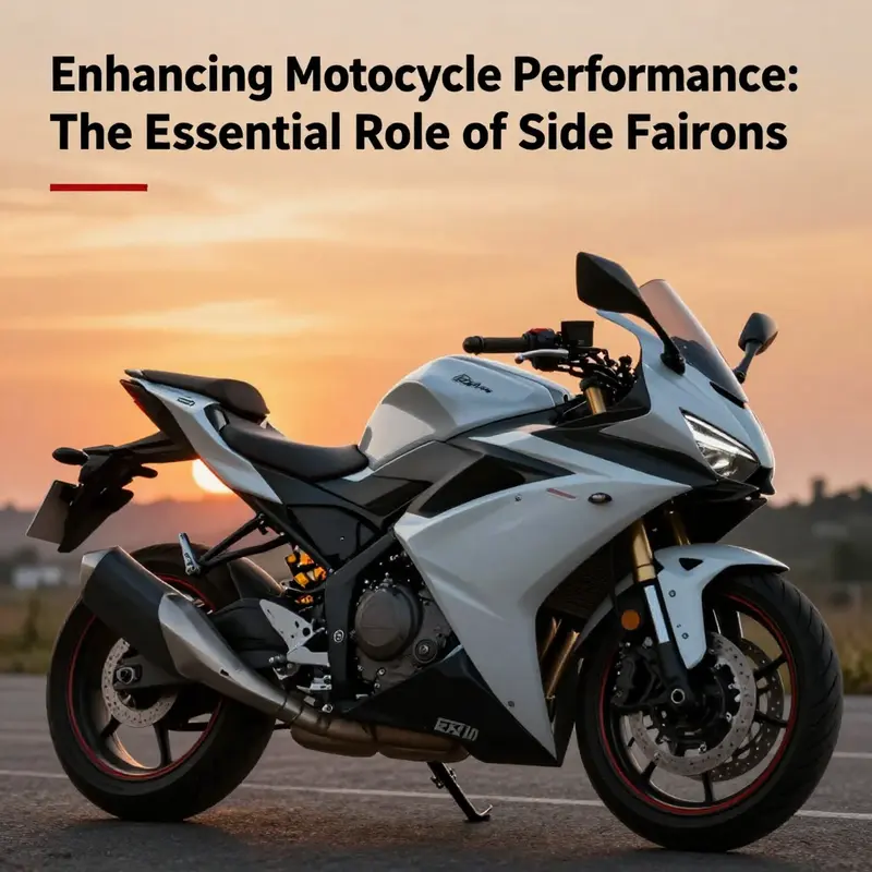 A motorcycle featuring elegant side fairings, set against a warm sunset, highlighting its design.