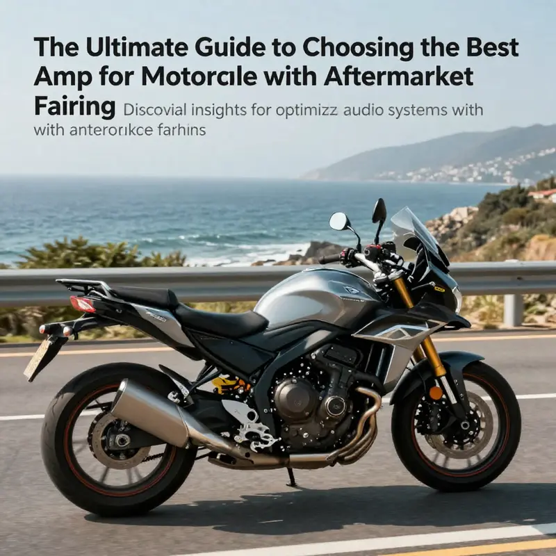 A motorcycle equipped with aftermarket fairings on a coastal road, featuring an enhanced audio system.
