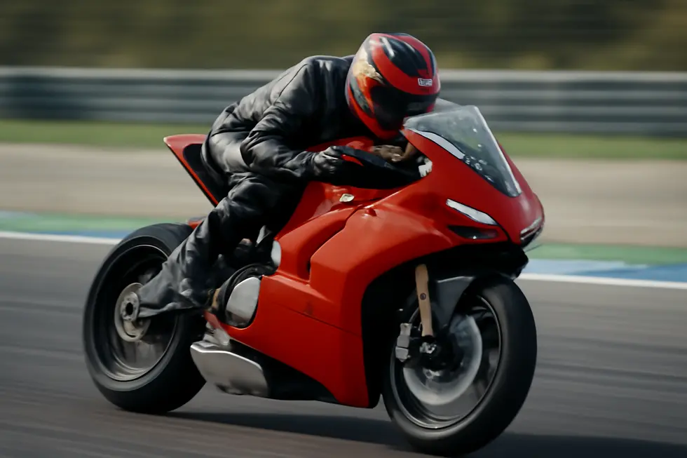 A motorcycle racer on a racing track illustrating the high-speed performance aided by sport fairings.