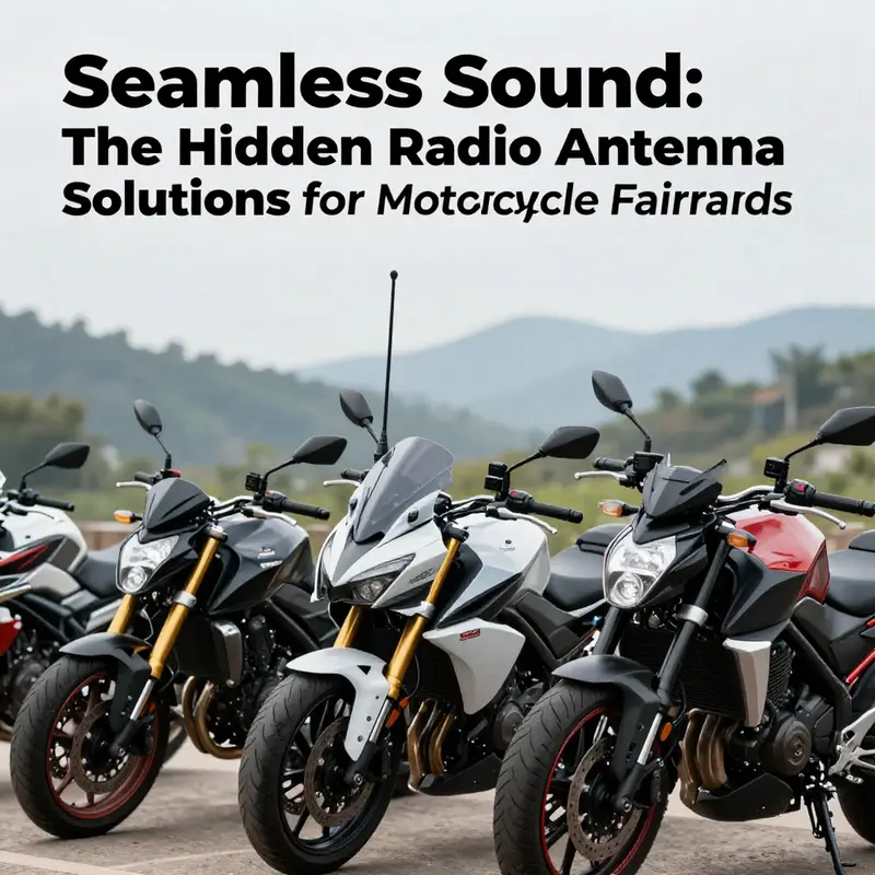 A group of motorcycles with hidden radio antennas displayed outdoors, emphasizing their sleek designs.