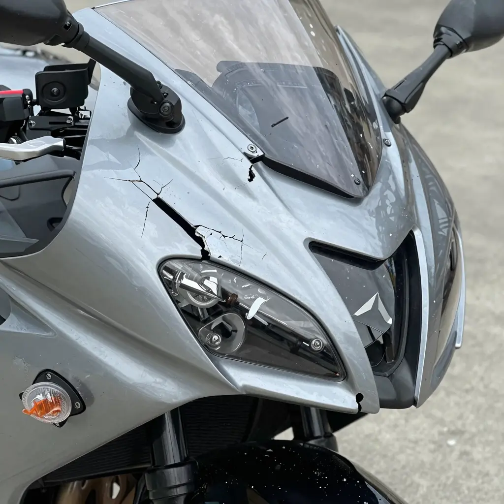 Damaged Kawasaki Motorcycle Fairing
