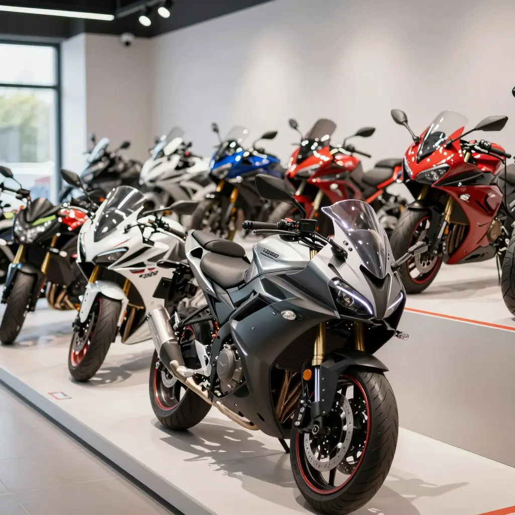 Motorcycle Fairings in a Showroom