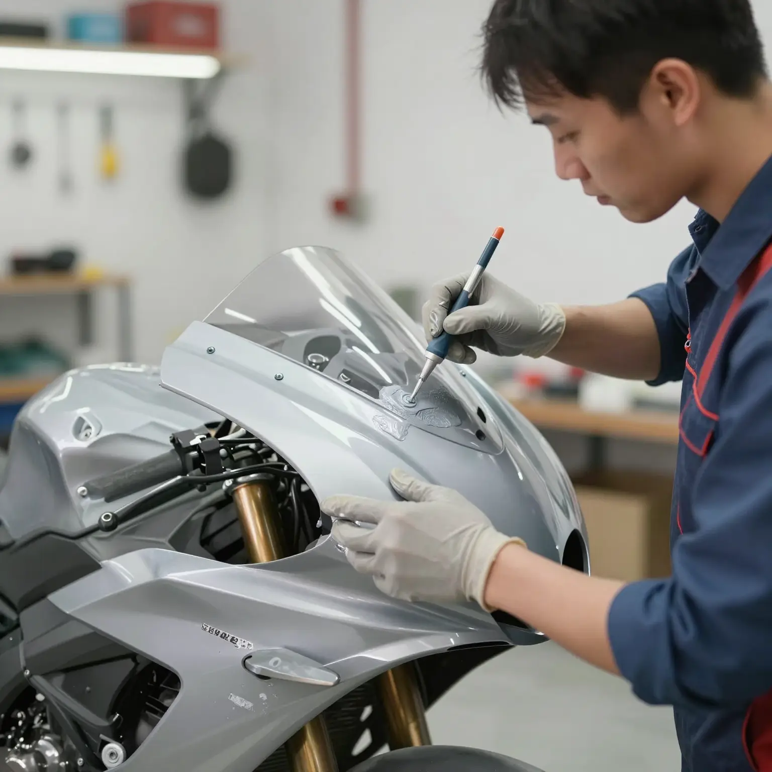 Mechanic Painting Motorcycle Fairings