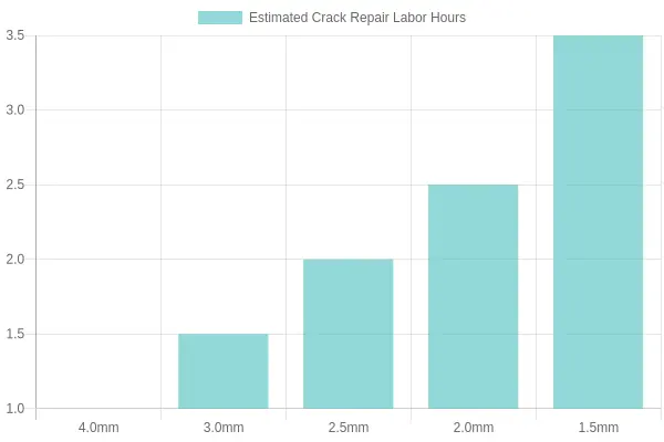 Bar chart showing that thinner fairing walls raise estimated crack repair labor hours