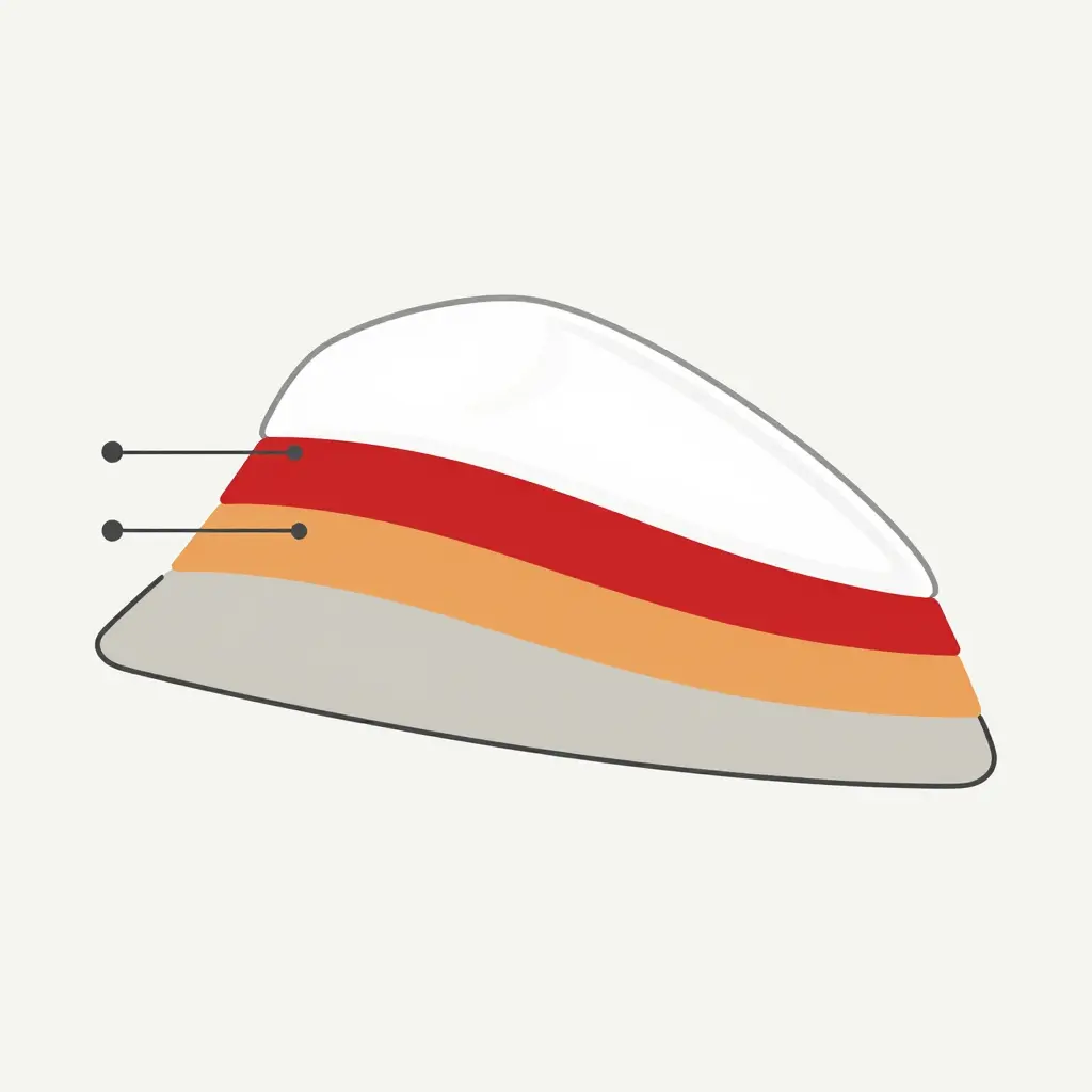 Layered cross-section diagram of a paint color code showing primer, pigment base coat, and clear coat stacking on a fairing panel