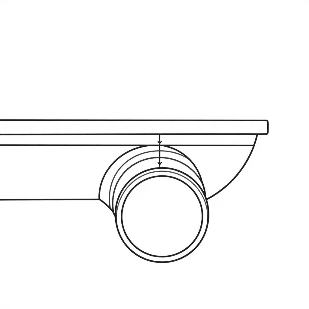 Flat two-dimensional cross-section schematic showing the circular exhaust pipe, the lower fairing panel wall, the measured clearance gap between them, and a separate heat-shield layer